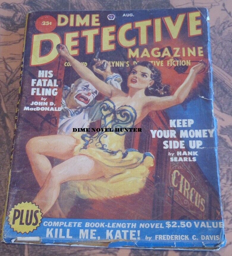 DIME DETECTIVE MAGAZINE AUGUST 1950 KILLER CLOWN COVER PULP MAGAZINE MACDONALD