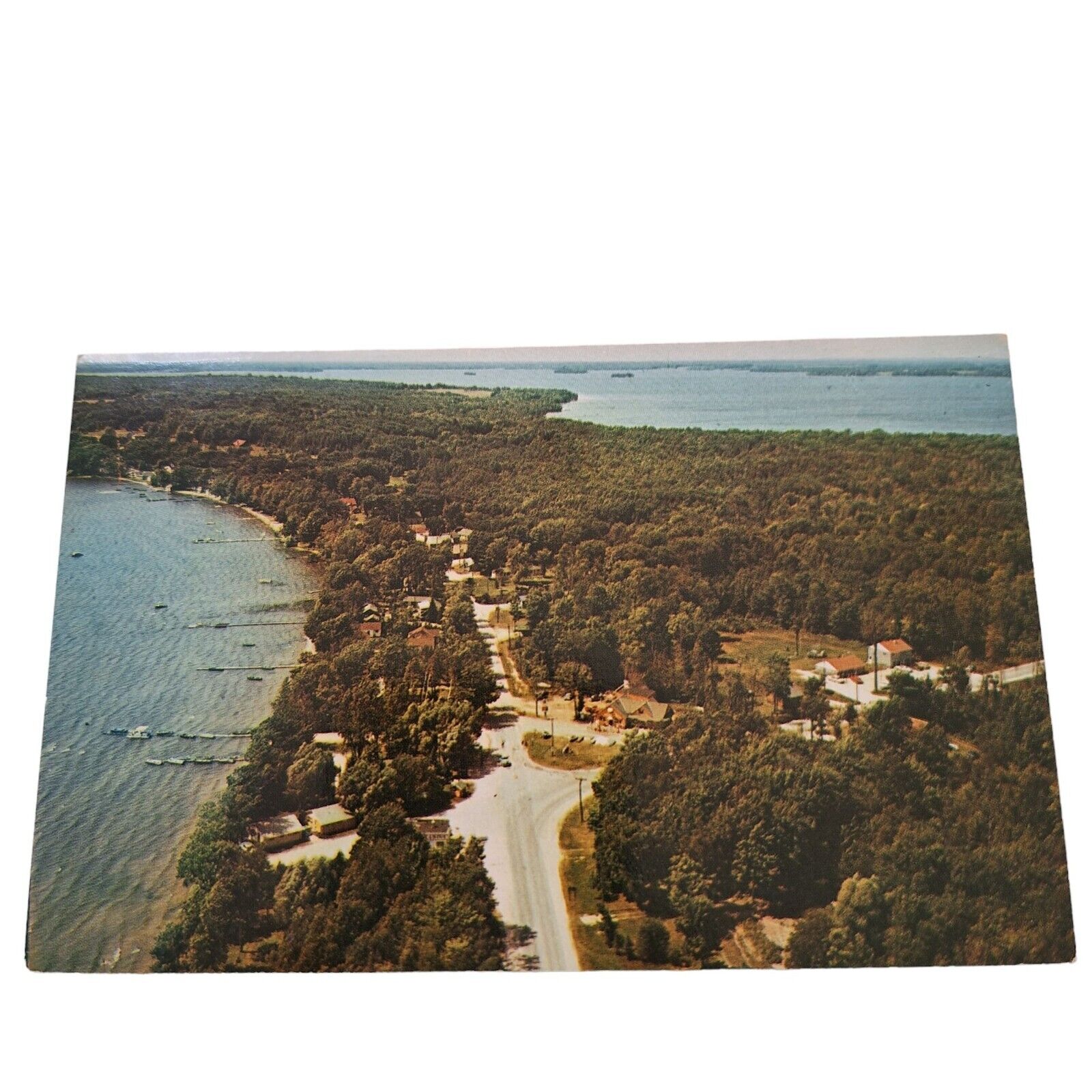 Postcard Aerial View Of Curtis Michigan Upper Peninsula Chrome Posted