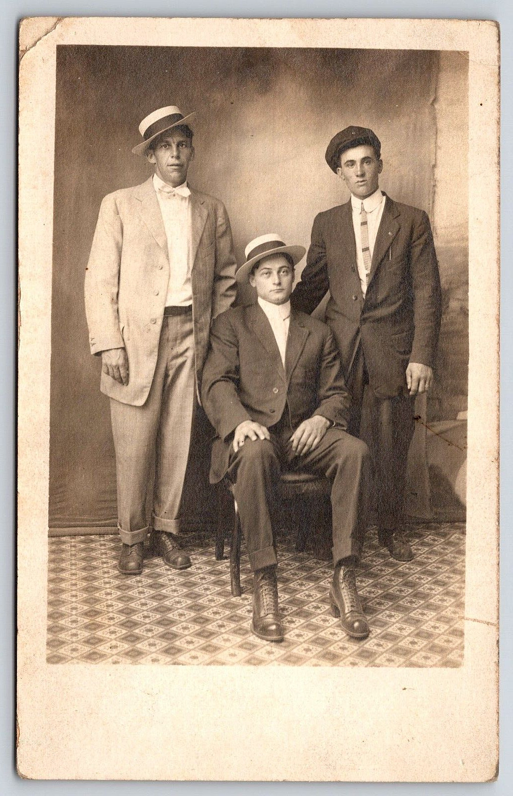 Original RPPC, 3 Men In Suits Ties And Hats, Antique, Real Photo Post Card
