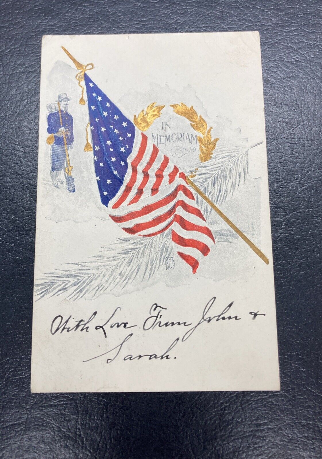 Postcard  \'In Memoriam\' Embossed - Patriotic - Flags - Undivided- Posted 1907