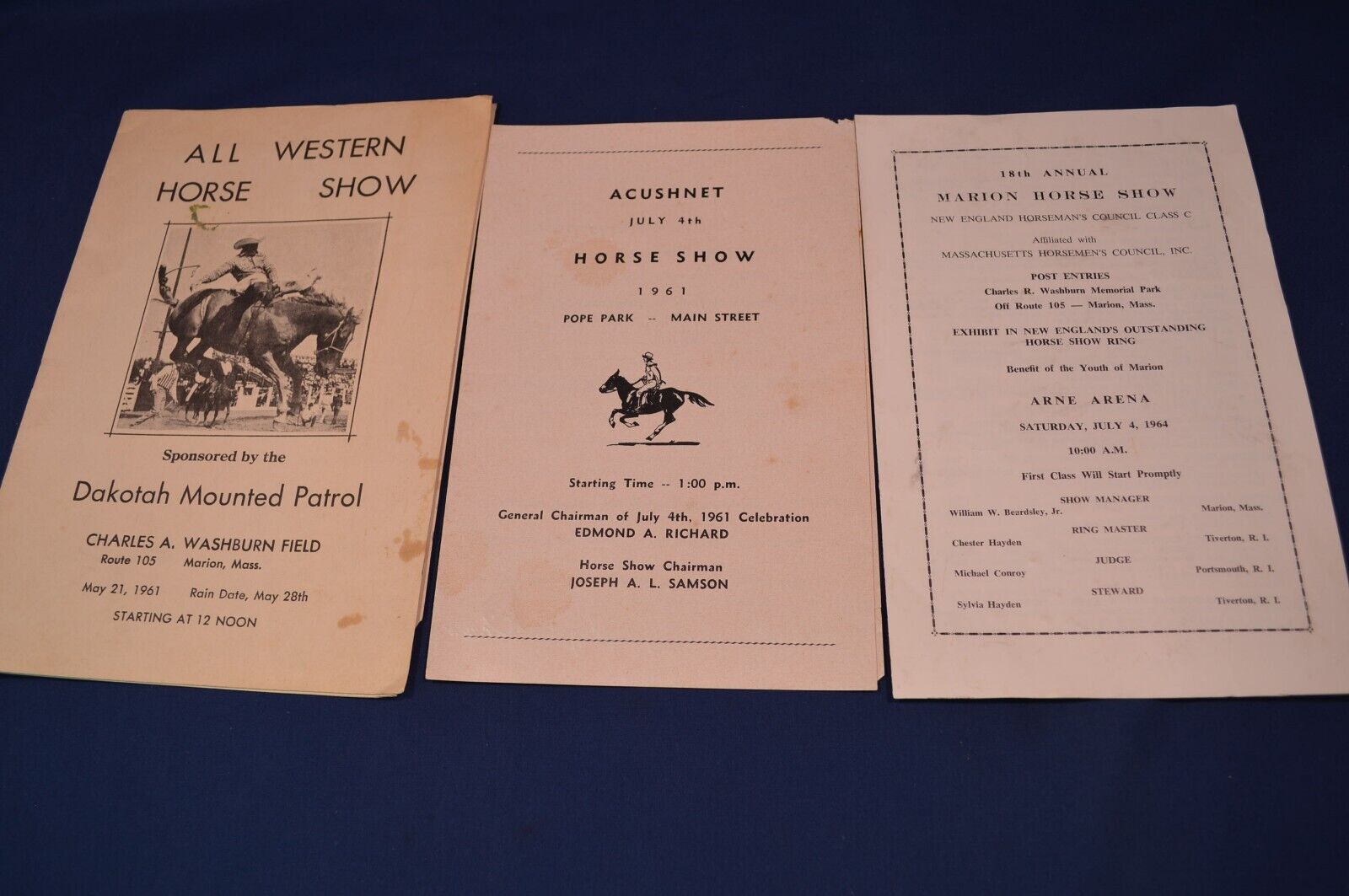3 1960S Horse Show Programs,Marion, Mass,1961 & 1964,Vintage