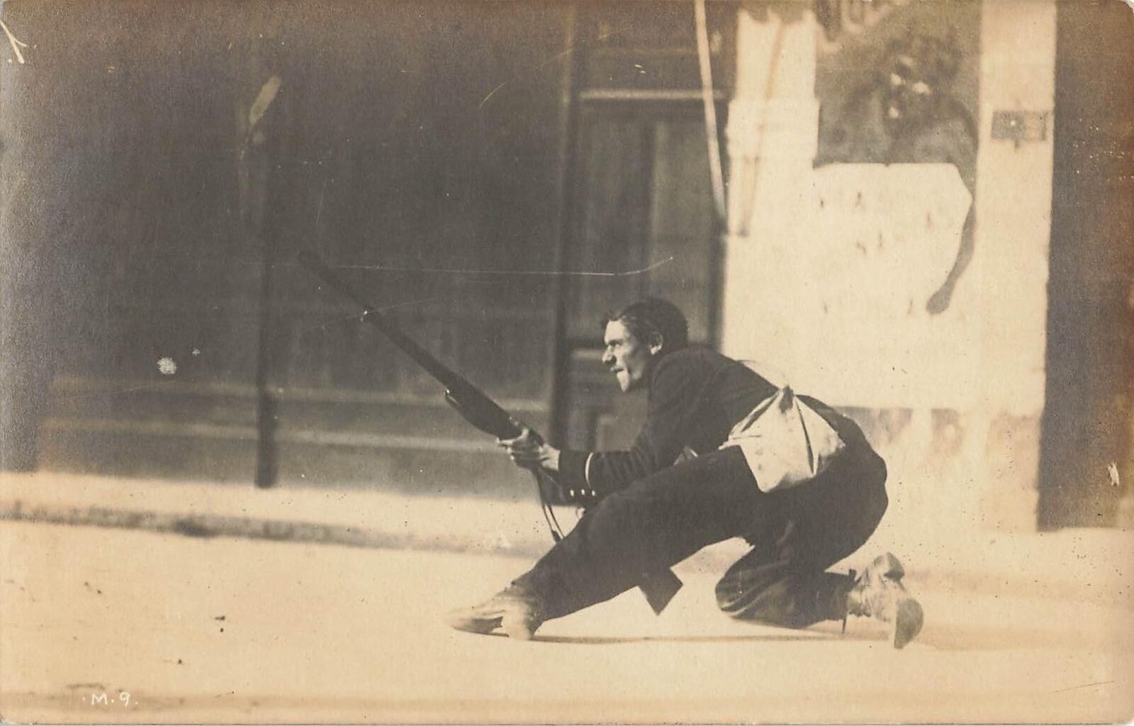 1910s RPPC Mexican Revolution FIGHTER STREET rifle Devil Poster Photo Postcard
