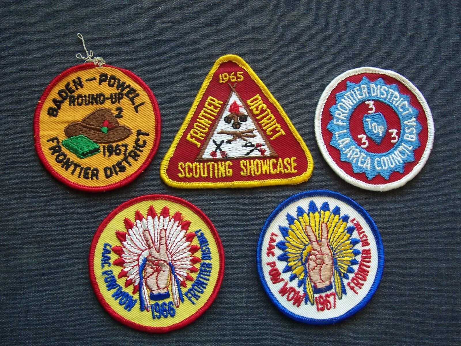lot of 1960s Frontier District BSA Boy Scout patches - LAAC Pow Wow, etc, v nice