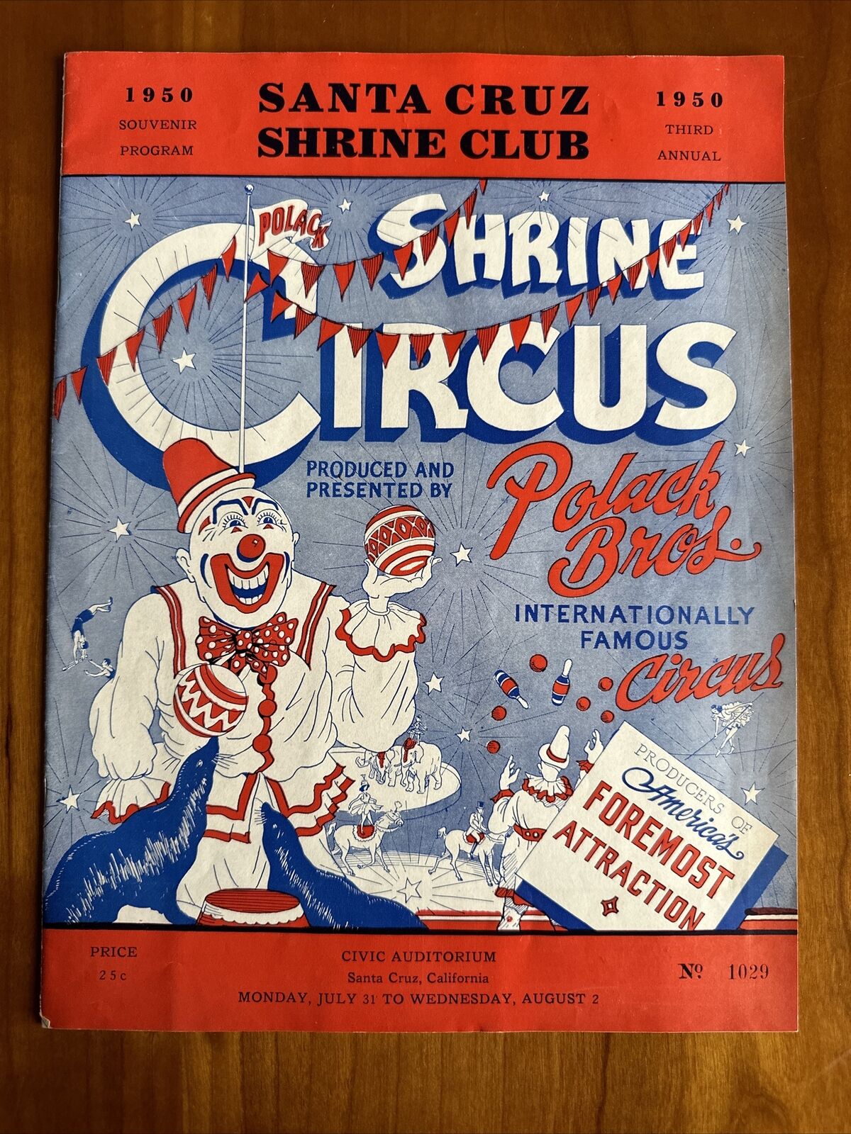 1950 souvenir program Santa Cruz shrine Circus