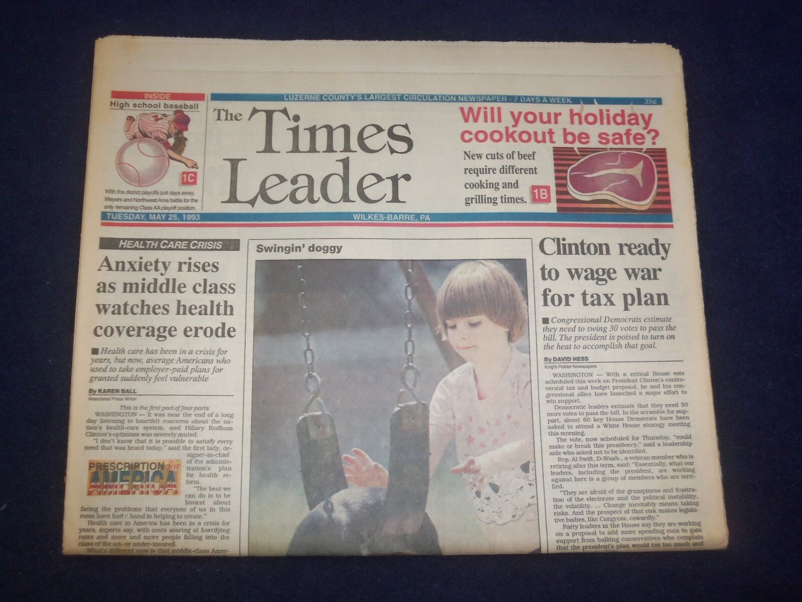 1993 MAY 25 WILKES-BARRE TIMES LEADER - CLINTON READY FOR TAX PLAN WAR - NP 8109