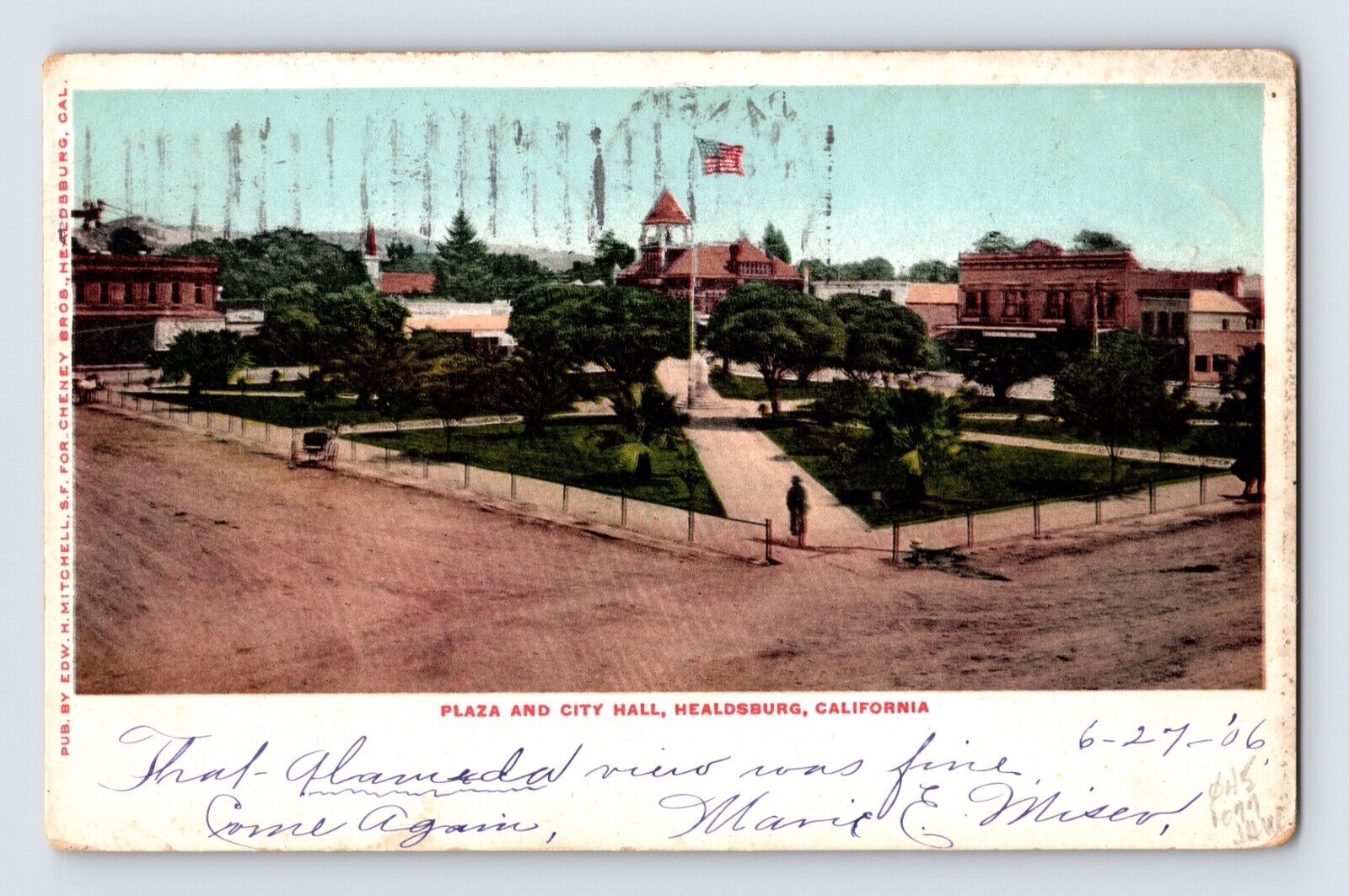 Postcard California Healdsburg CA Plaza 1906 Posted Undivided Back
