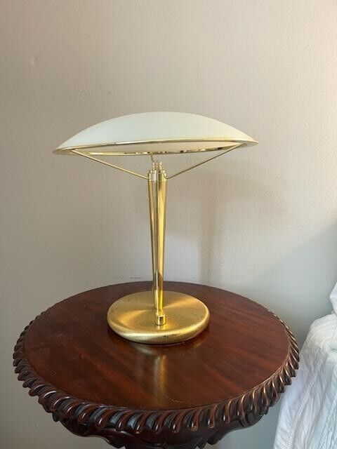 Vintage MCM 'Flying Saucer' Lamp MidCentury Modern Art Deco Frosted Glass  Brass