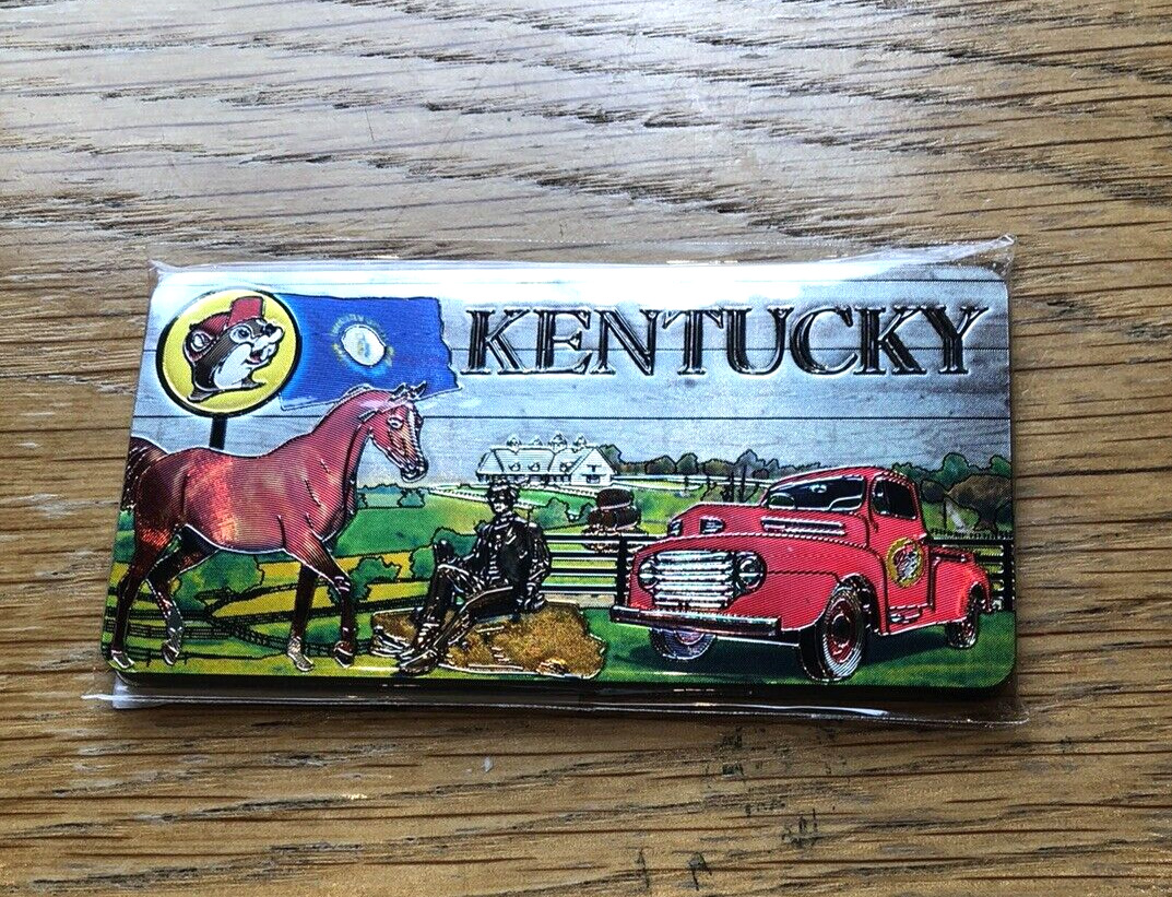 Two Sided Buc-ee's Souvenir Kentucky Magnet - Metallic 1.75 x 3.5 in.- New