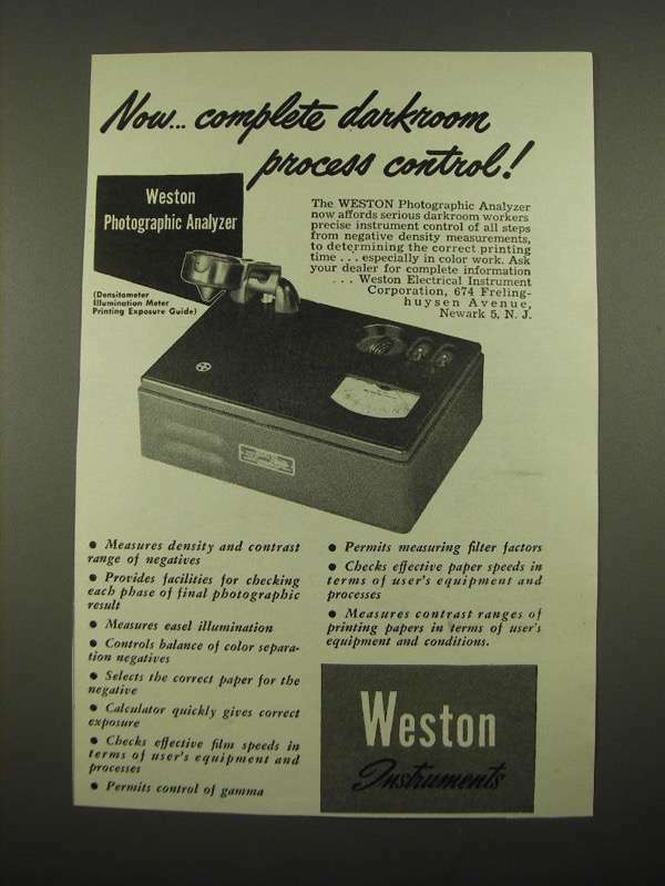 1947 Weston Photographic Analyzer Ad - Complete Darkroom Process Control