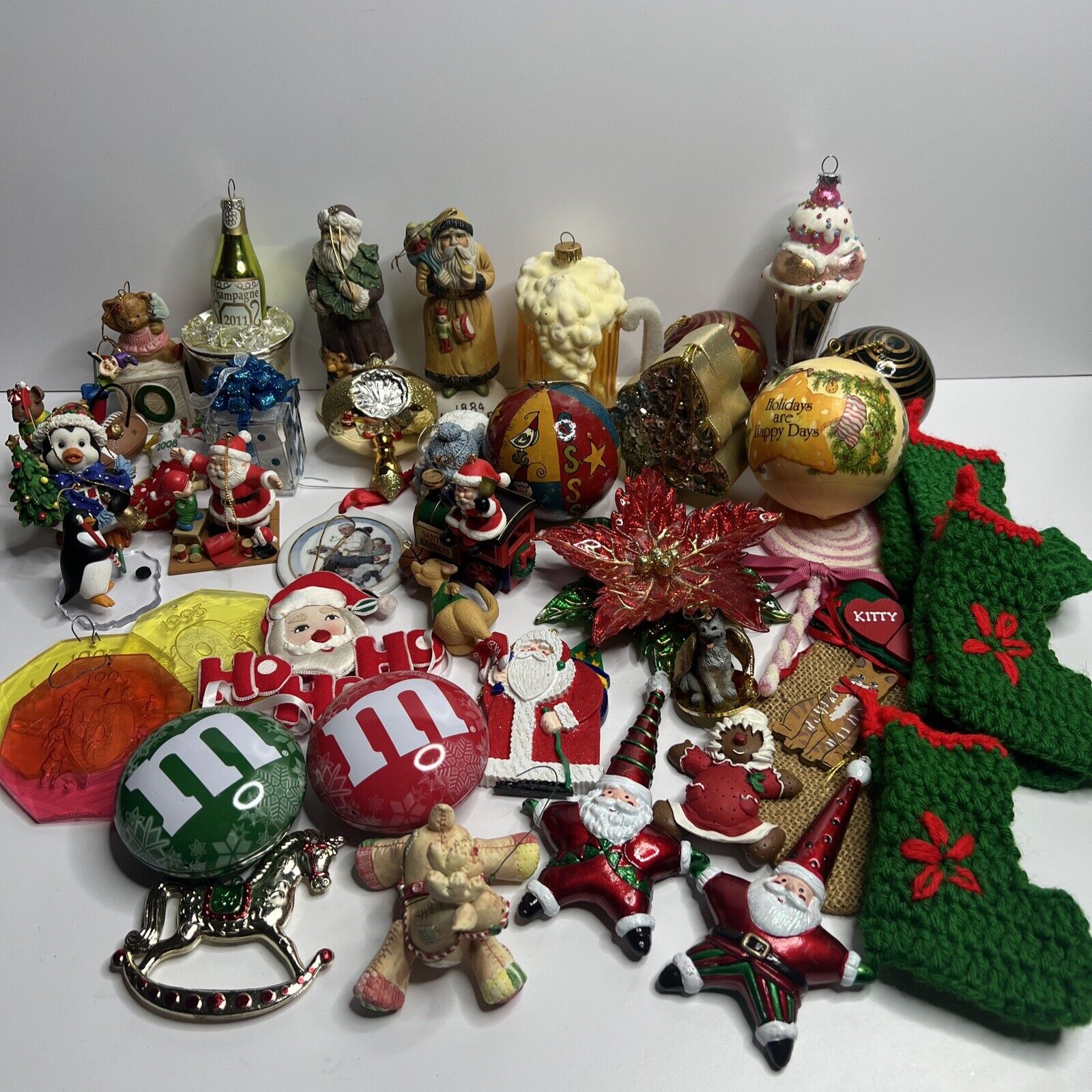 Lot Of 45 Vintage & Almost Vintage  Ornaments Assorted Styles & Sizes And Colors