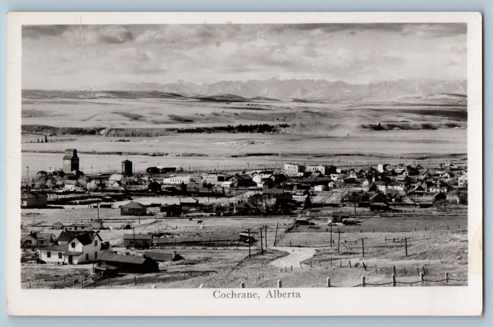 c1940s Birds Eye View Cochrane Alberta Canada RPPC Photo Postcard