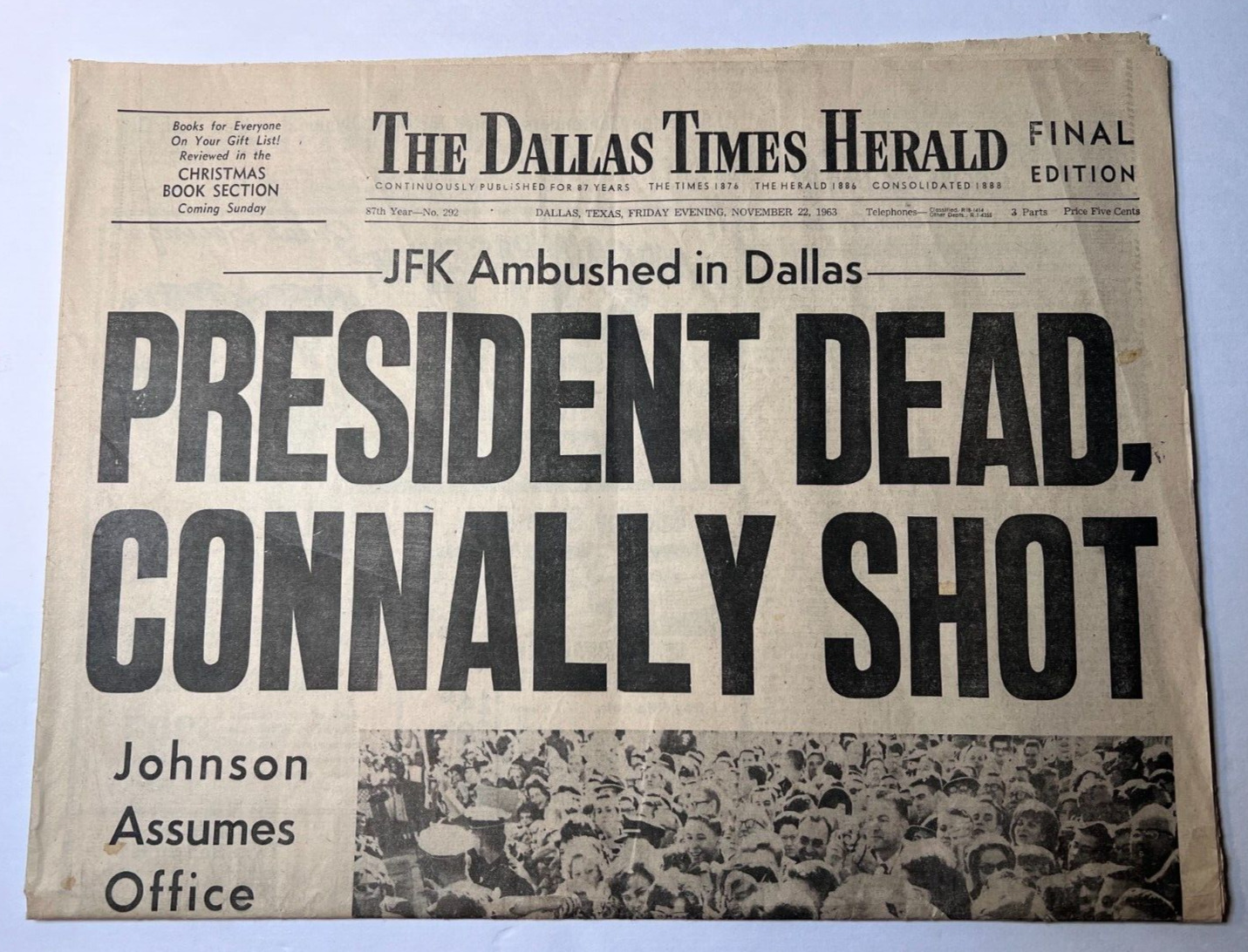 Rare Original Newspaper Nov 22 1963 Dallas Times Herald JFK Kennedy Assassinatio