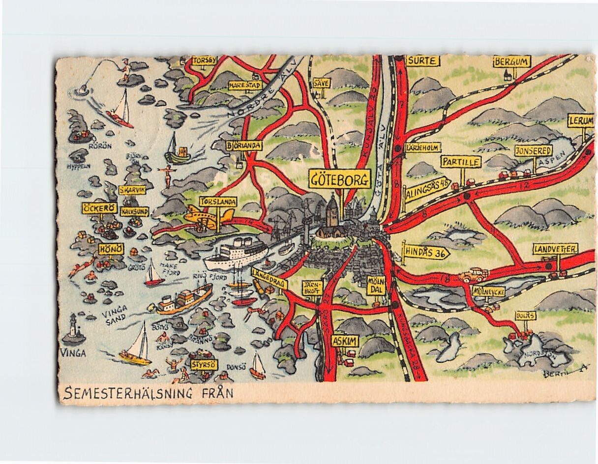 Postcard Göteborg Map Sweden