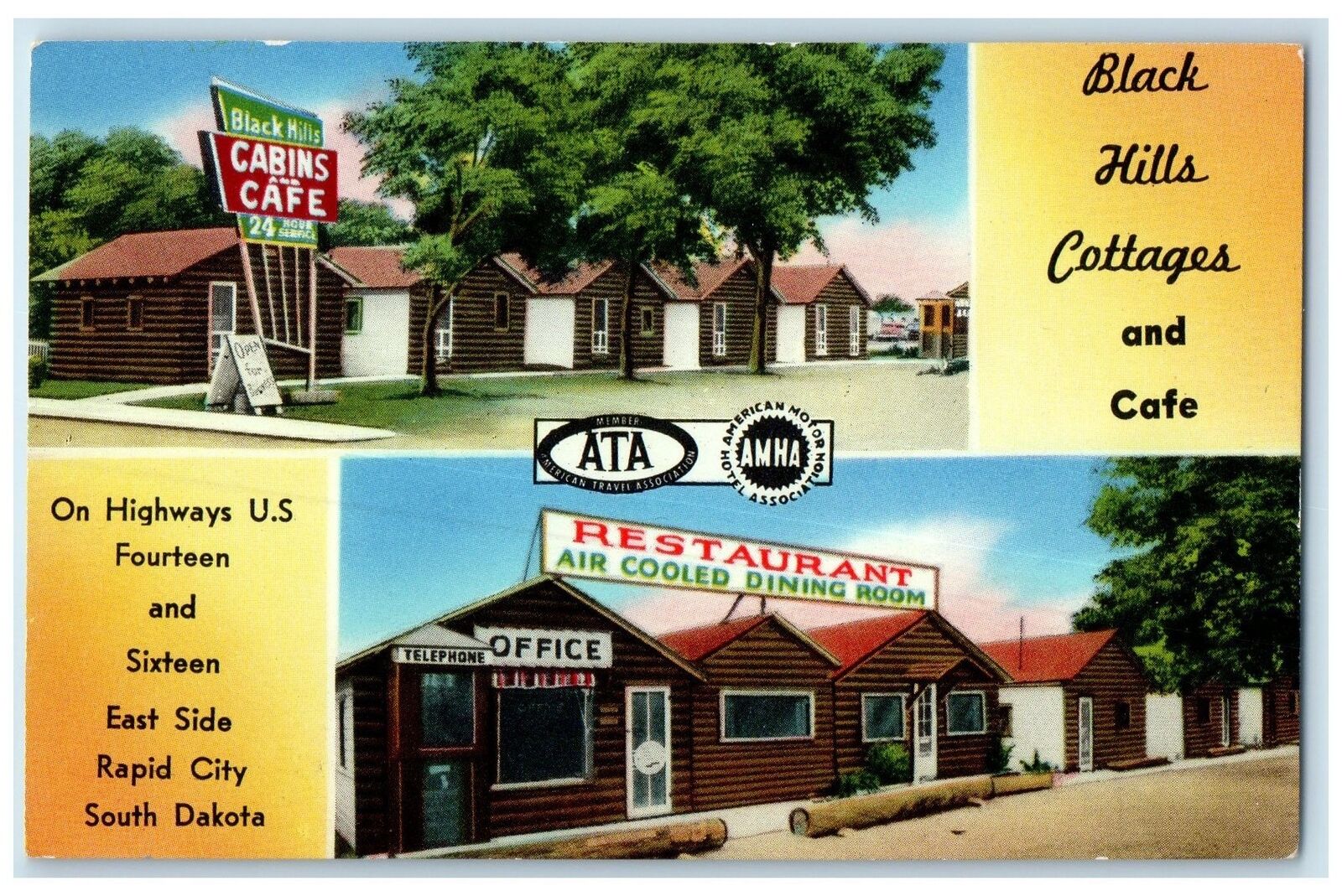c1950\'s Black Hills Motel Restaurant View Rapid City South Dakota SD Postcard