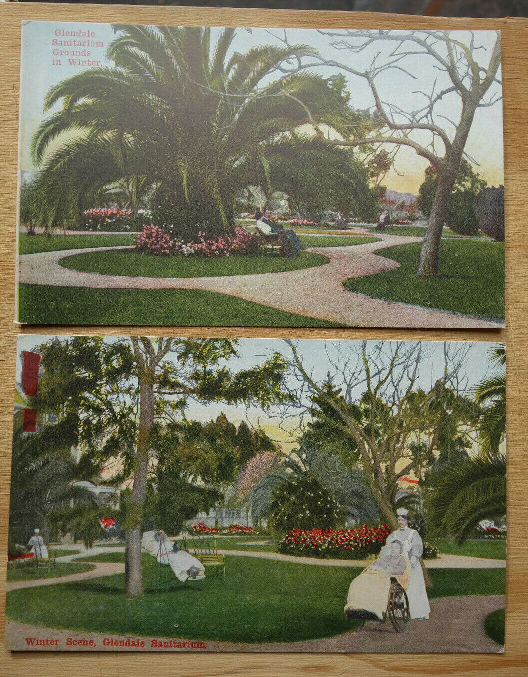 2 cards, with compliments, Glendale Sanitarium, CA circa 1908 postcard ppc T12