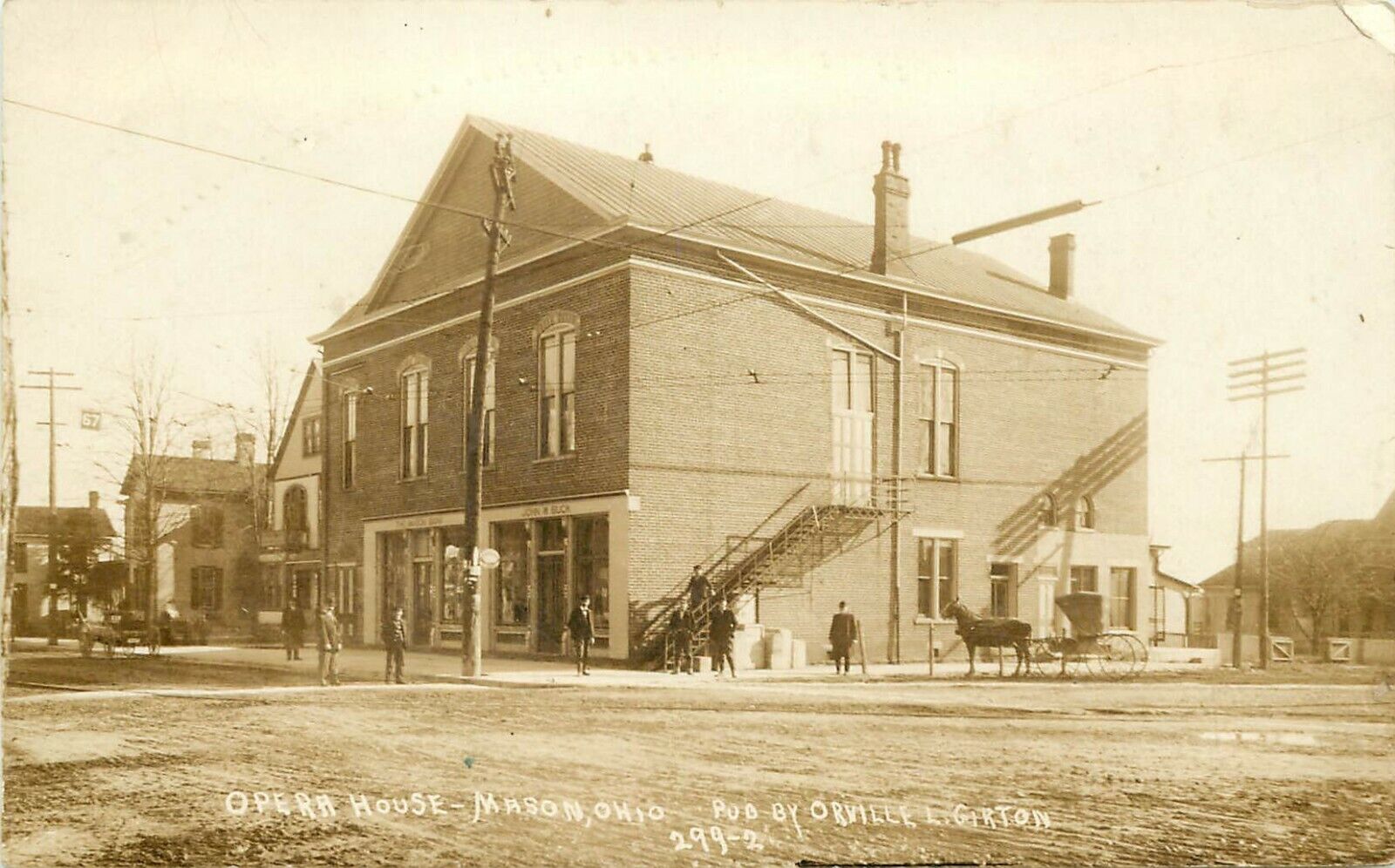 c1912 RPPC; Opera House & Mason Bank, Mason OH Warren Co. O.L. Girton Pub. 299-2