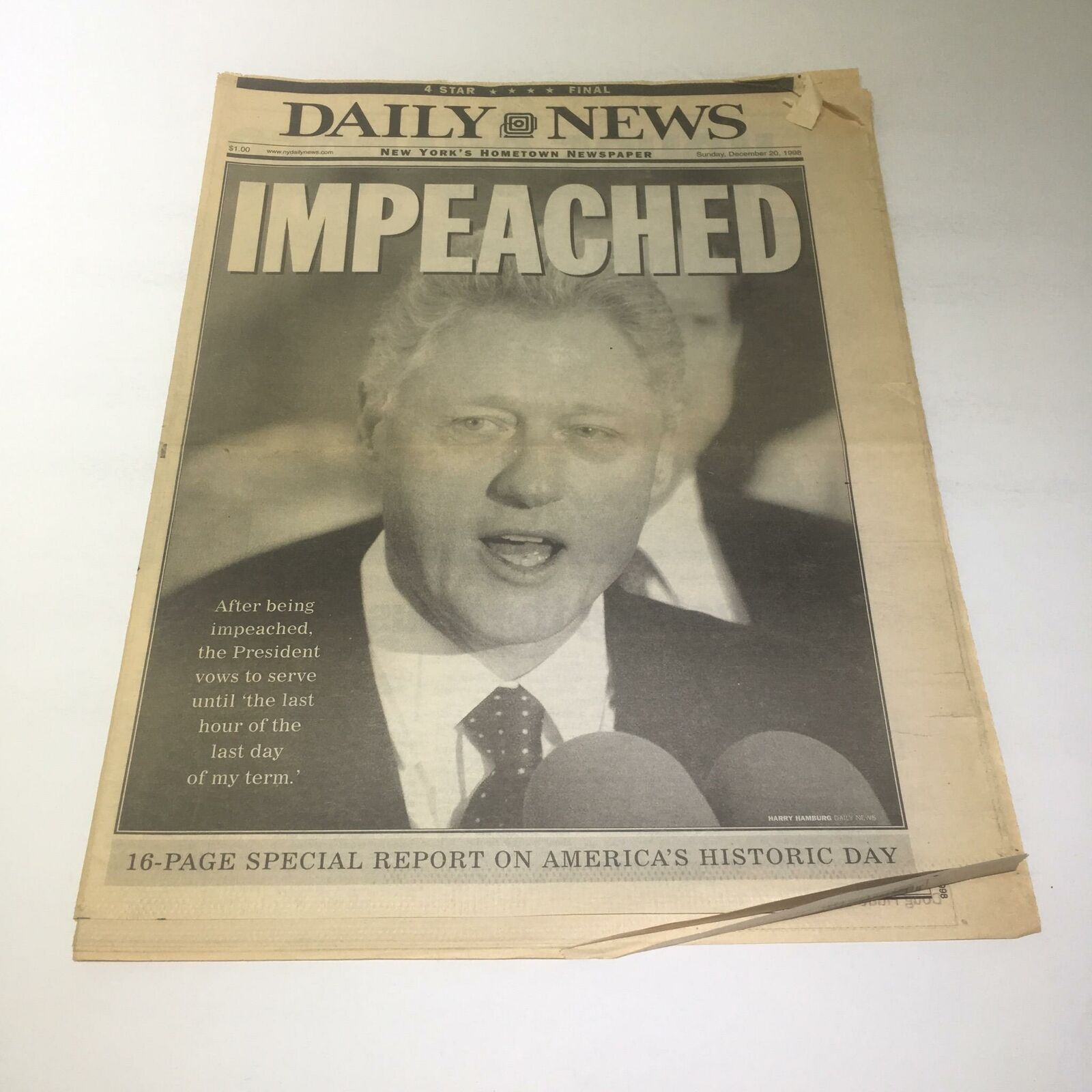 NY Daily News:12/20/1998 IMPEACHED bill clinton house of reps senate vote