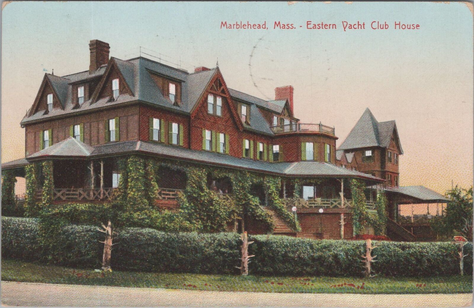 Eastern Yacht Club House Marblehead Massachusetts West Lynn Sta. 1908 Postcard