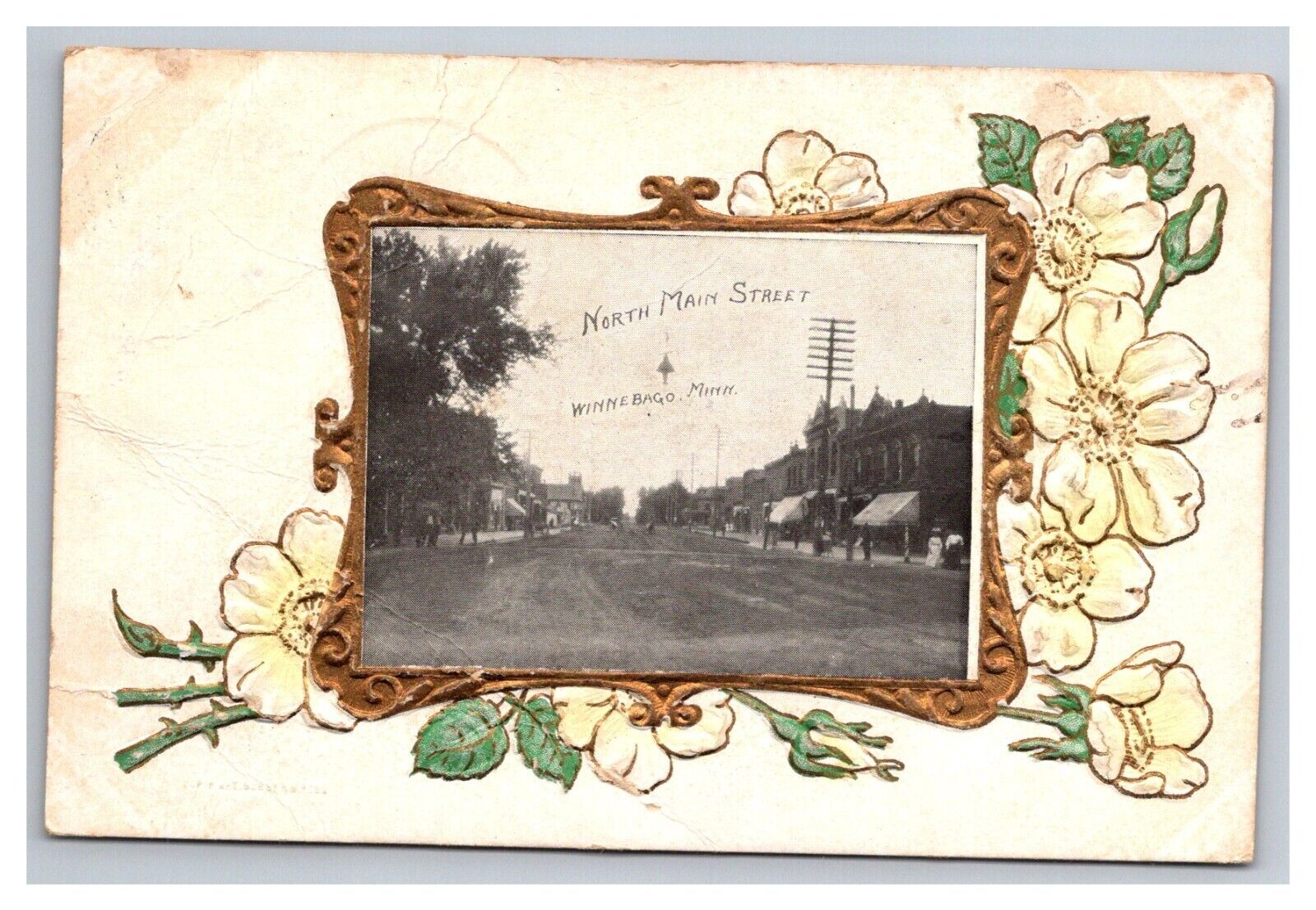 Postcard Winnebago Minnesota North Main Street Scene Greetings 1908