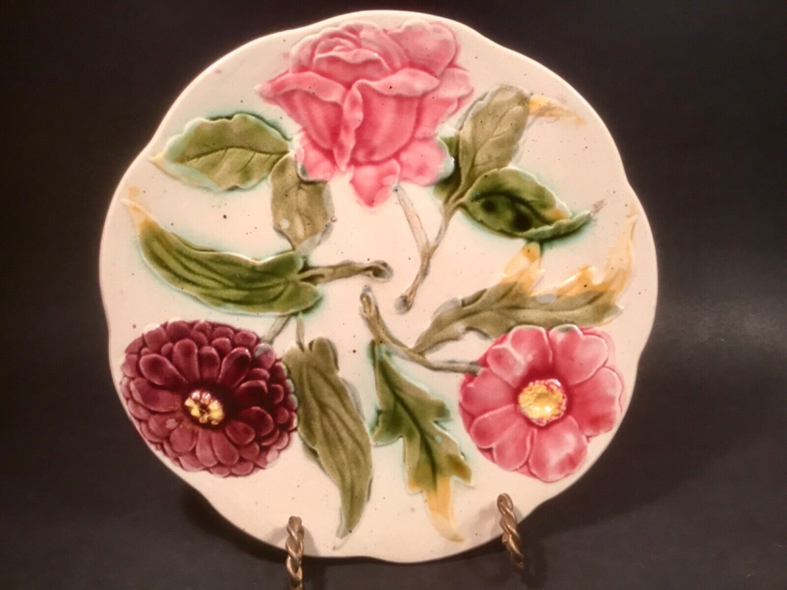Antique French Floral Orchies Early Art Nouveau Majolica Plate c.1880s