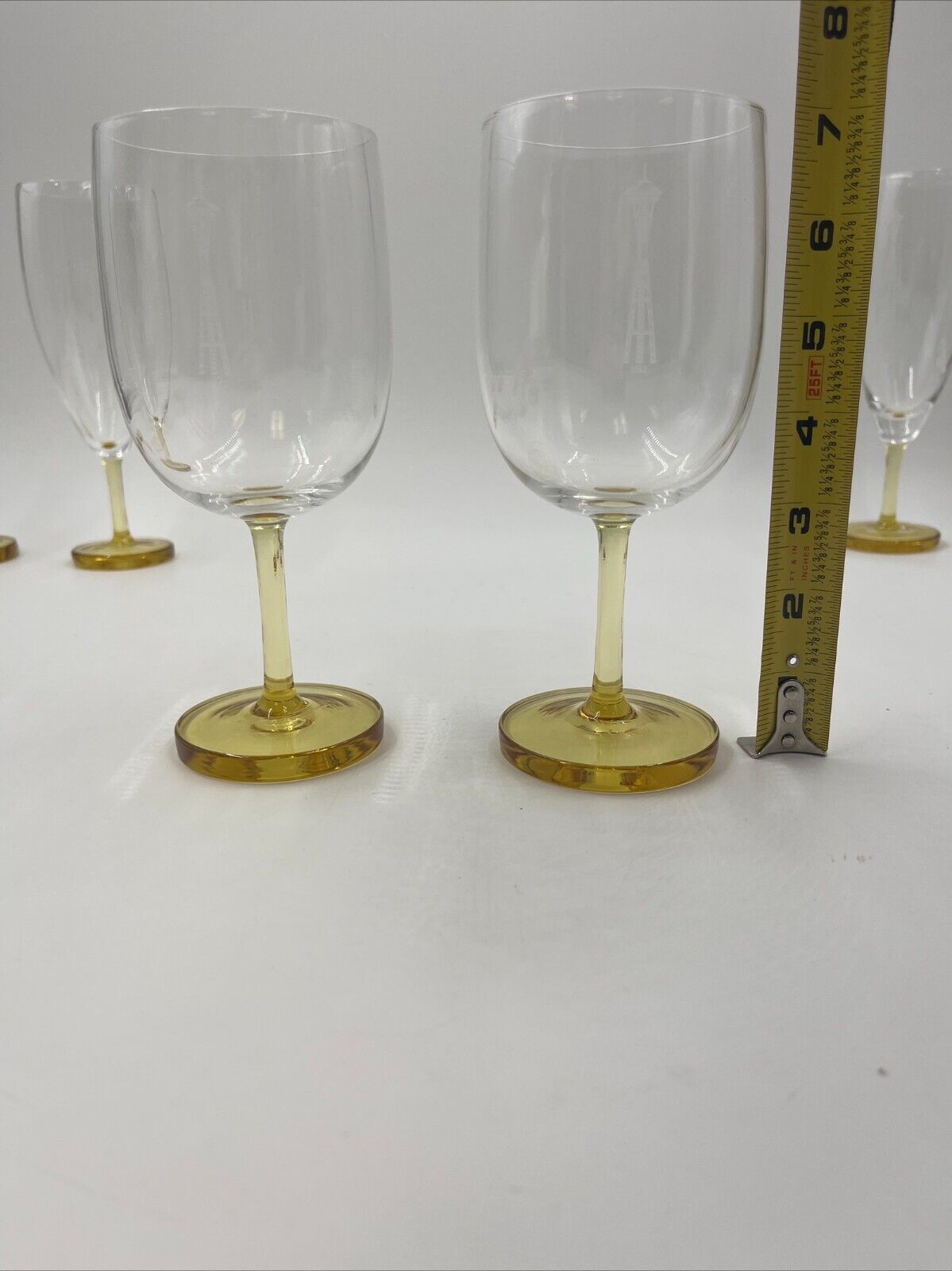 1962 SEATTLE WORLDS FAIR CRYSTAL STEMWARE WITH ETCHED SPACE NEEDLE & AMBER STEM