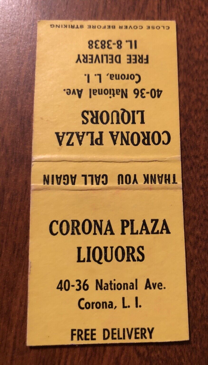 Corona Plaza Liquors Long Island Matchcover 50s-60s