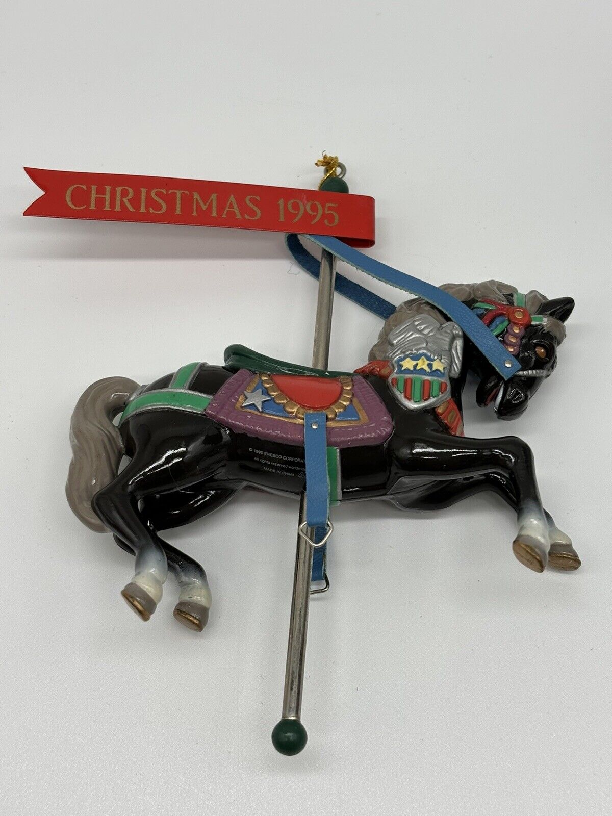 Vintage 1995 Enesco Christmas Ornament Yuletide Prancer Horse Holiday