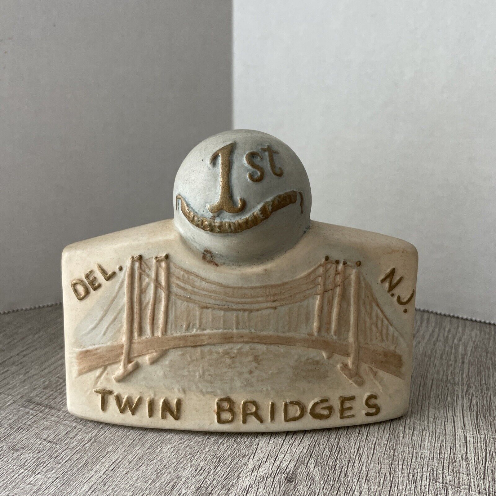 Vintage 1979 Signed Jim Beam Twin Bridges 10th Anniversary Commemorative Figure
