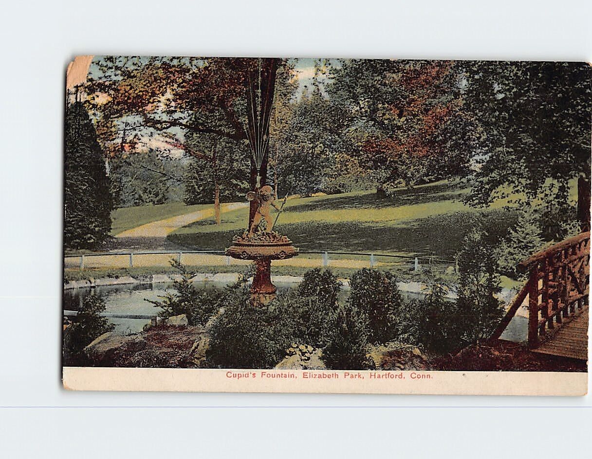 Postcard Cupid's Fountain Elizabeth Park Hartford Connecticut USA