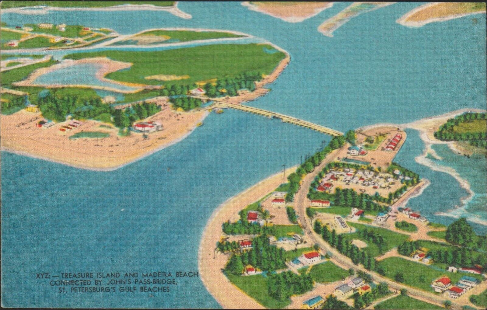 St Petersburg Florida St Johns Pass Bridge Treasure Island Linen Postcard