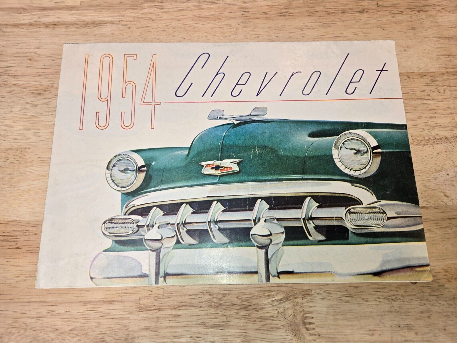 1954 CHEVROLET FOLD OUT BROCHURE WALL OF CARS ONE CORNER TEAR