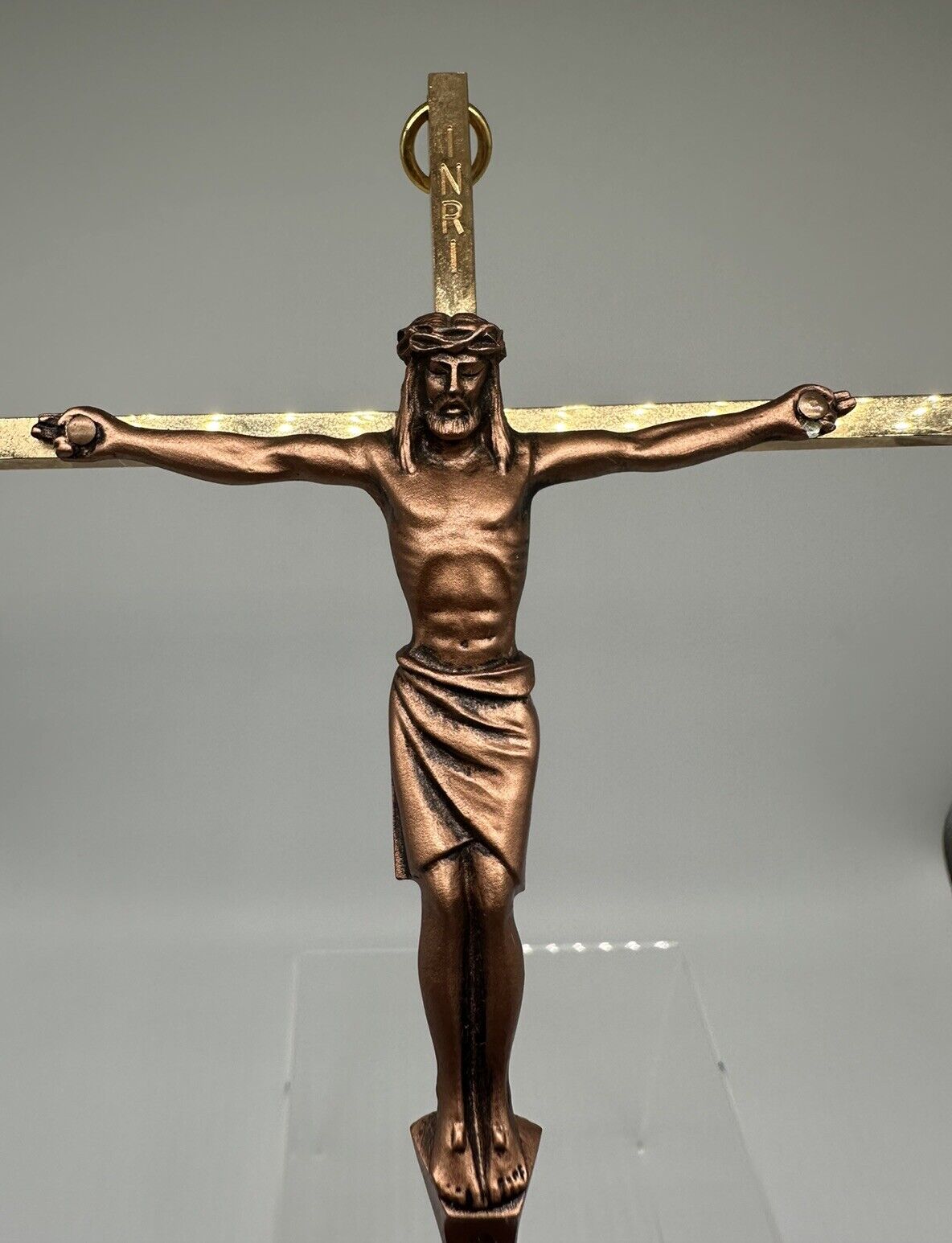 Vintage Bronze & Gold Tone 10 inch Catholic Wall Crucifix Cross of Jesus INRI