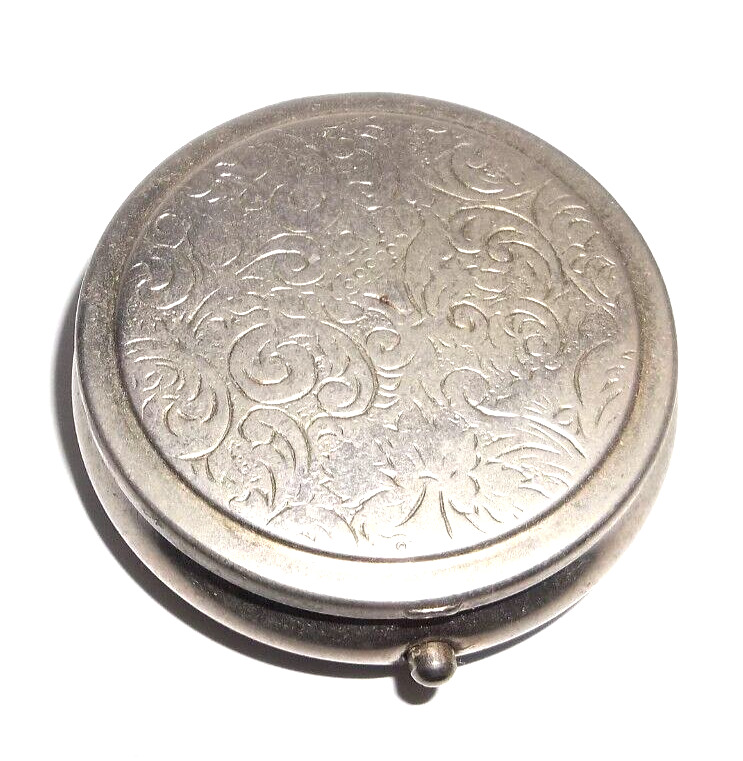Vintage 1940\'s Silver Ornate Round Pill Box