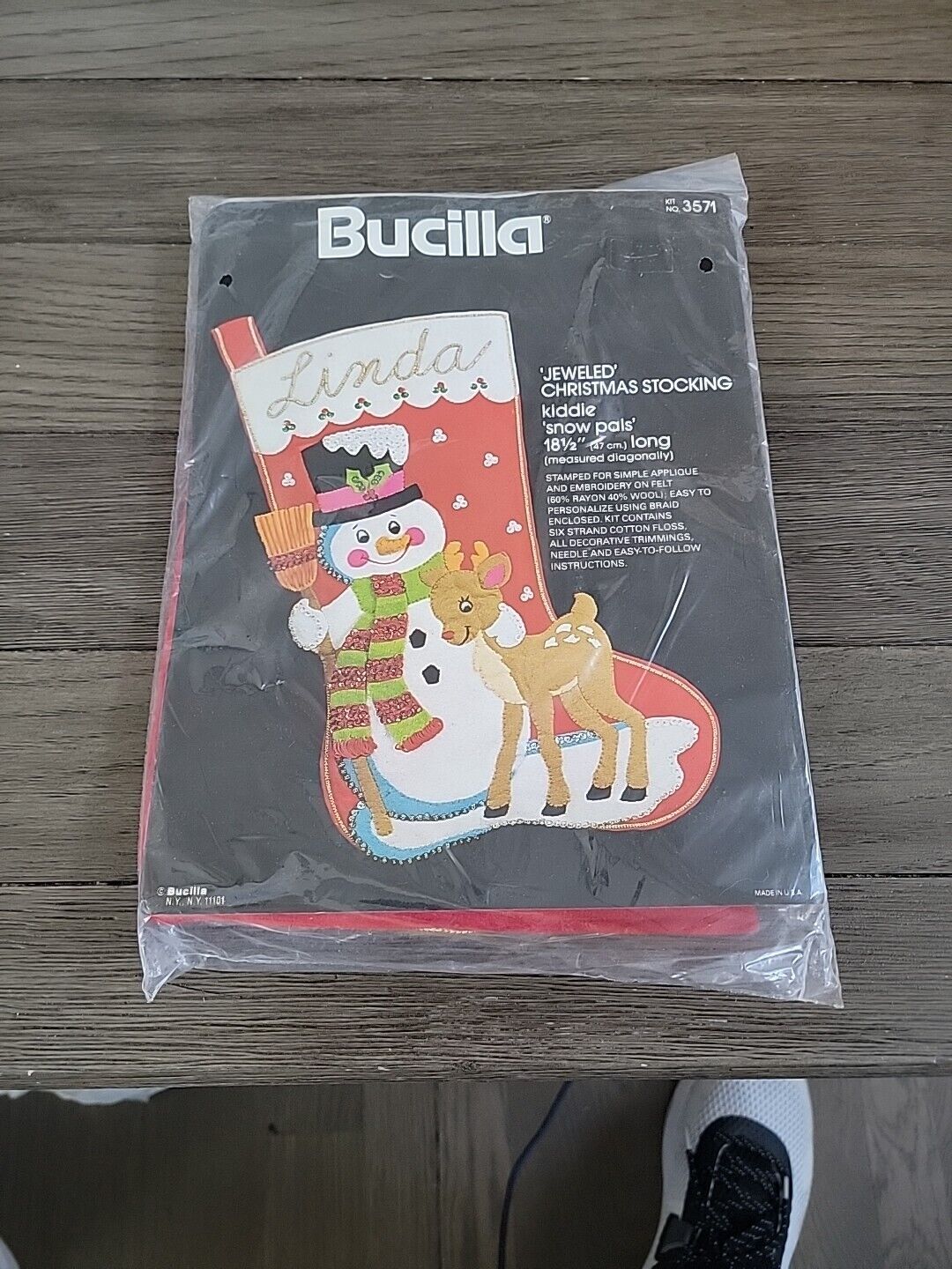 Completed Vintage Bucilla Kit 3571 Kiddie Snow Pals Christmas Stocking Snowman