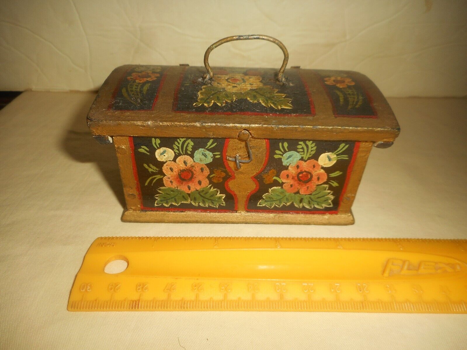Antique Norwegian Rosemaling Miniature Marriage Chest Box Dowry Hand Painted