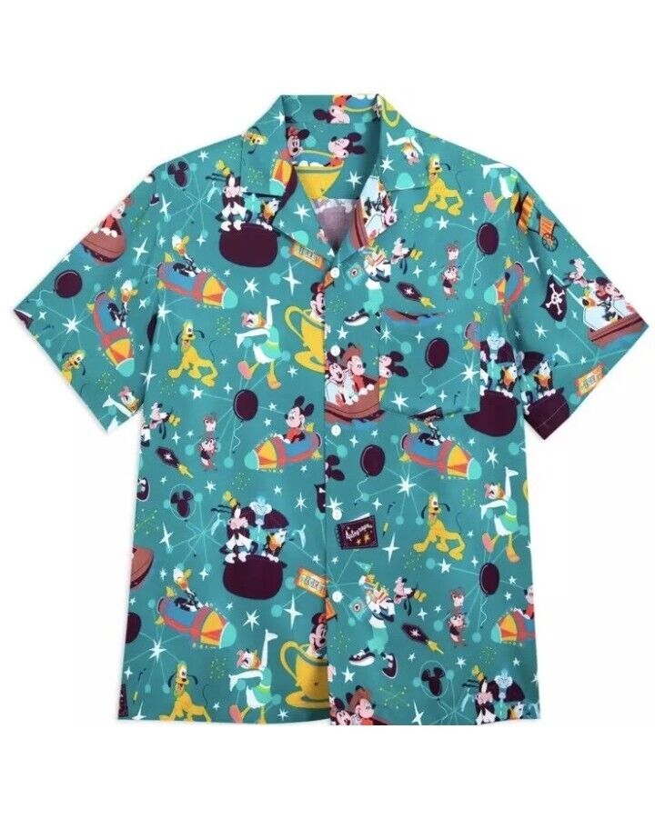 2024 Disney Parks Play In The Park Woven Camp Shirt. 2XL Nwt