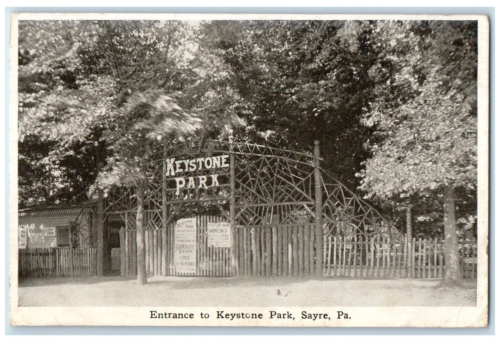 c1920's Entrance To Keystone Park Fence Arch Gate Sayre Pennsylvania PA Postcard