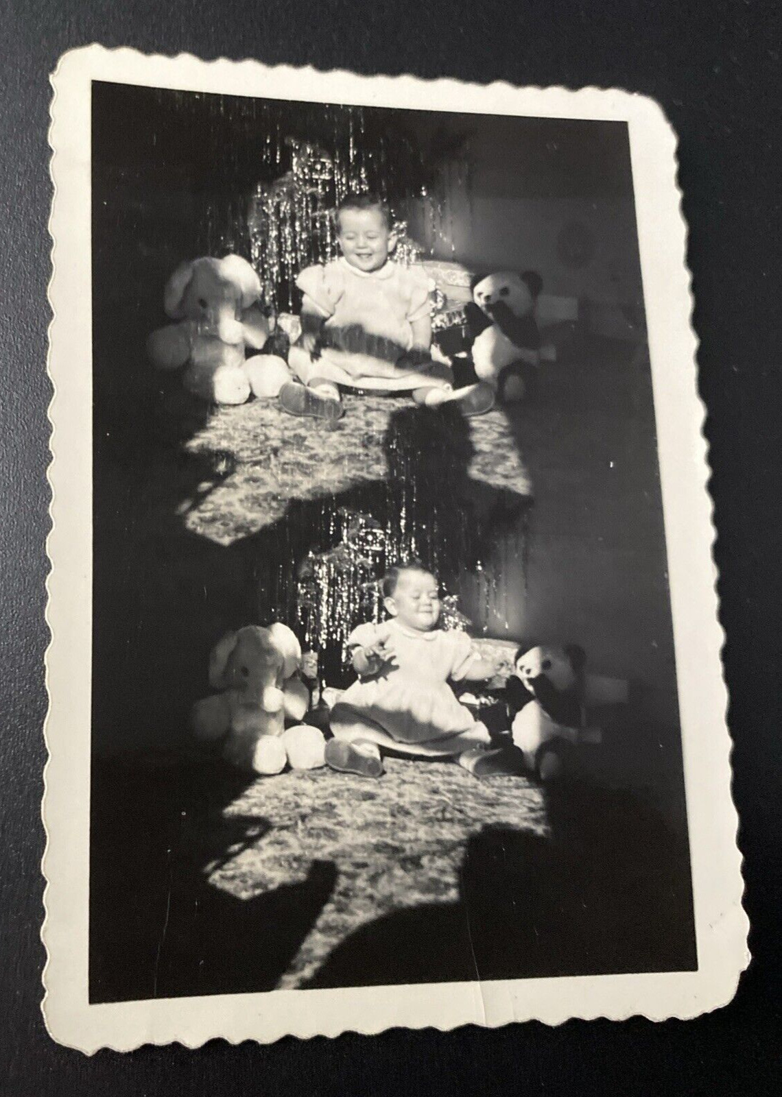 1940s Young Child Christmas Tree Stuffed Animals Panda Elephant Photo P12za41