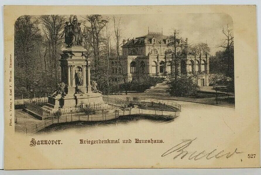Hannover Germany Kriegerdenkmal und Neues Haus c1899 Postcard J14