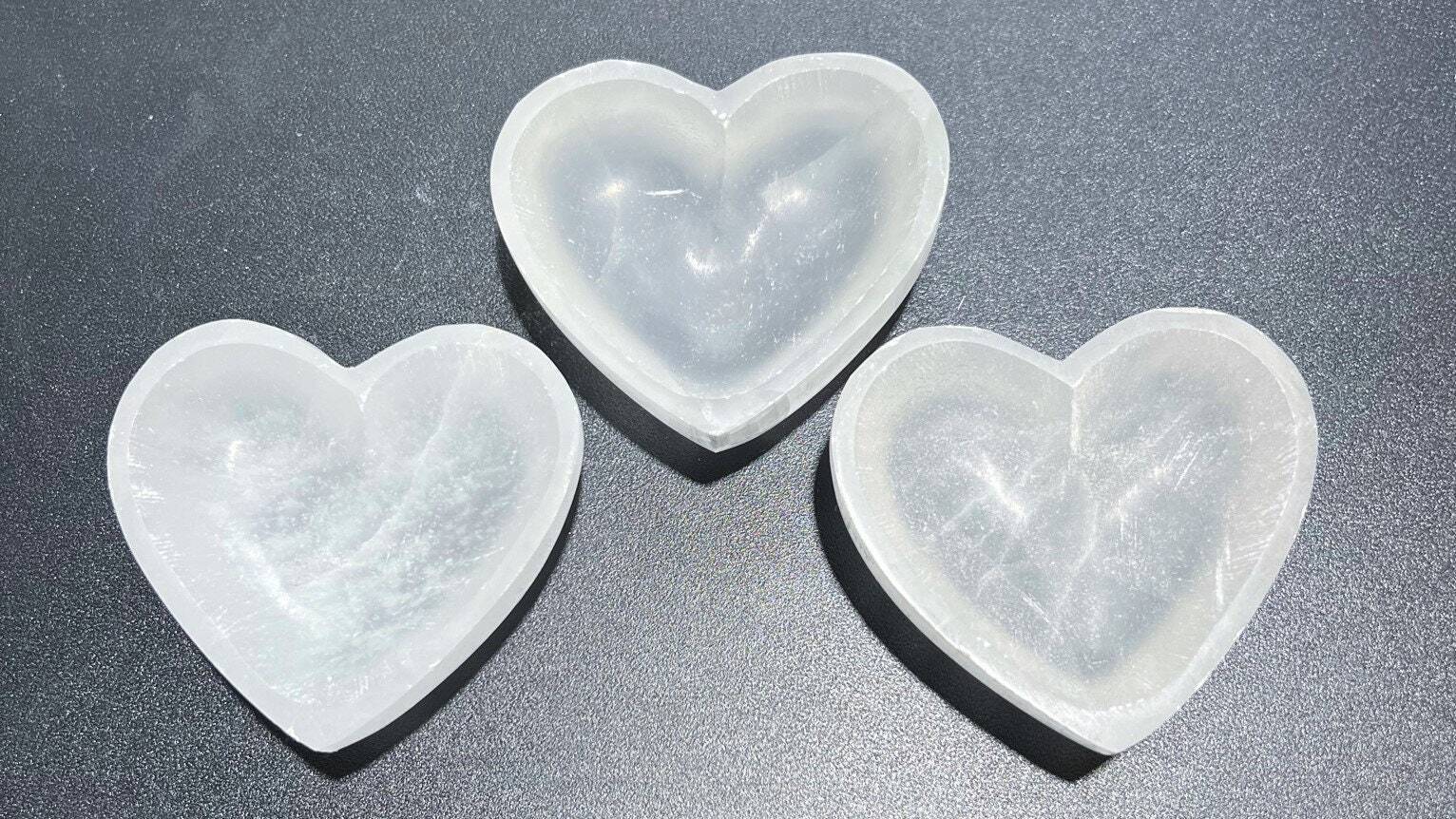 Wholesale Bulk Lot 3 Pack Of Selenite Bowls Heart Crystal Charging Cleansing