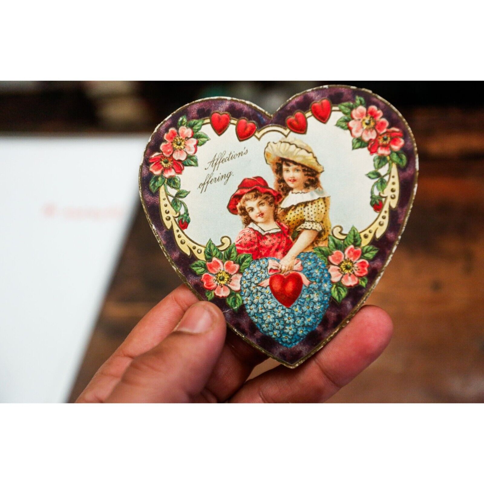 Affections Offering Antique Holiday Valentine Flowers Little Girls Ephemera