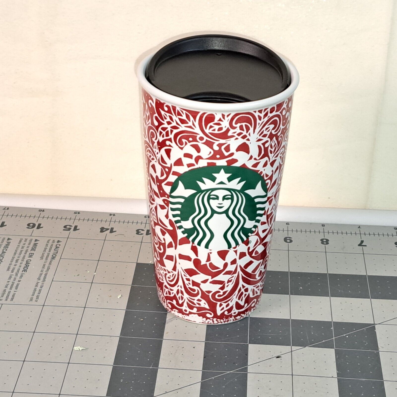2016 Starbucks Travel Ceramic Tumbler Red Christmas Logo HOLLY 12oz
