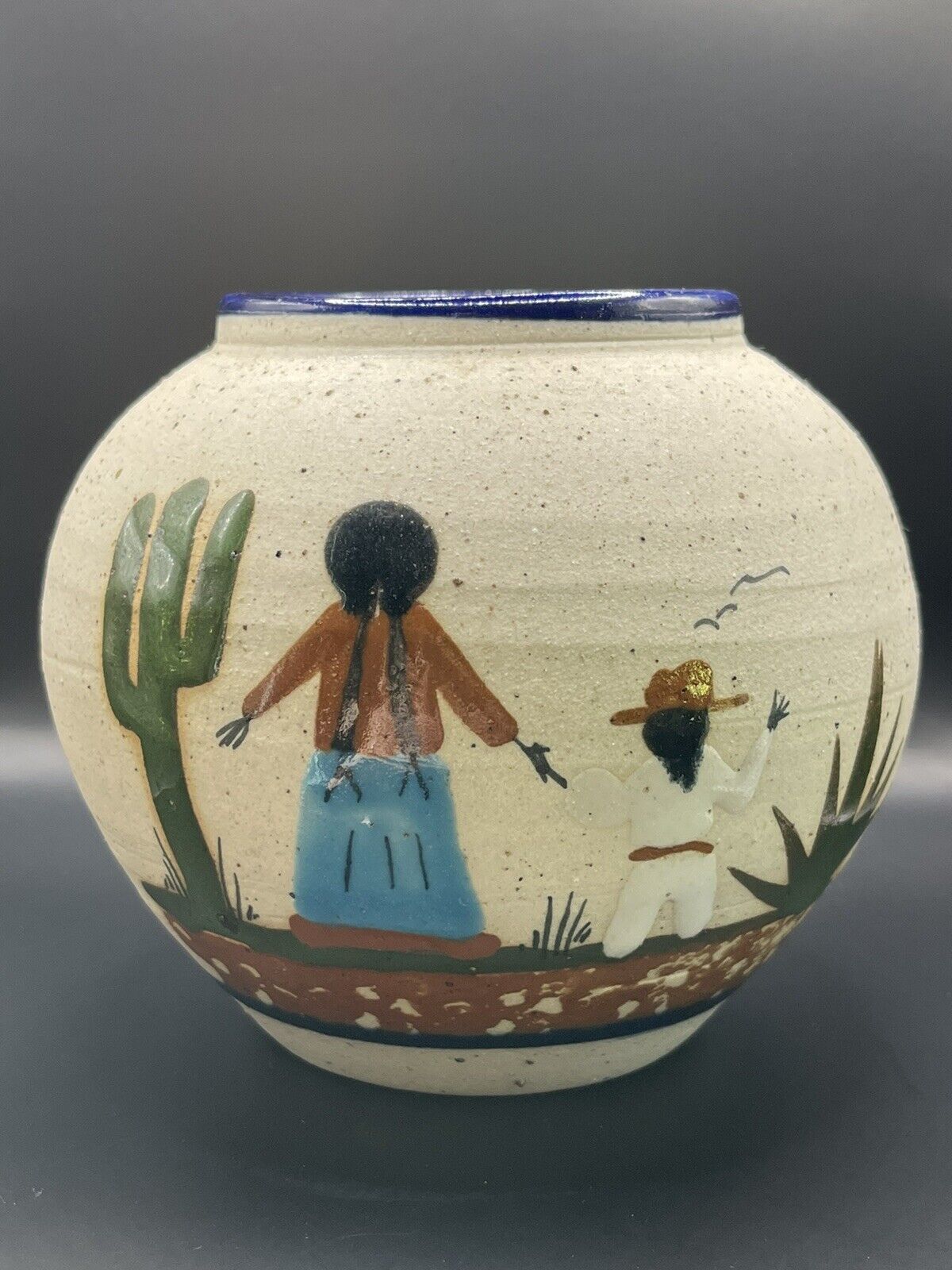 Tonala Mexican Pottery Vase Mother and Child Hand Painted