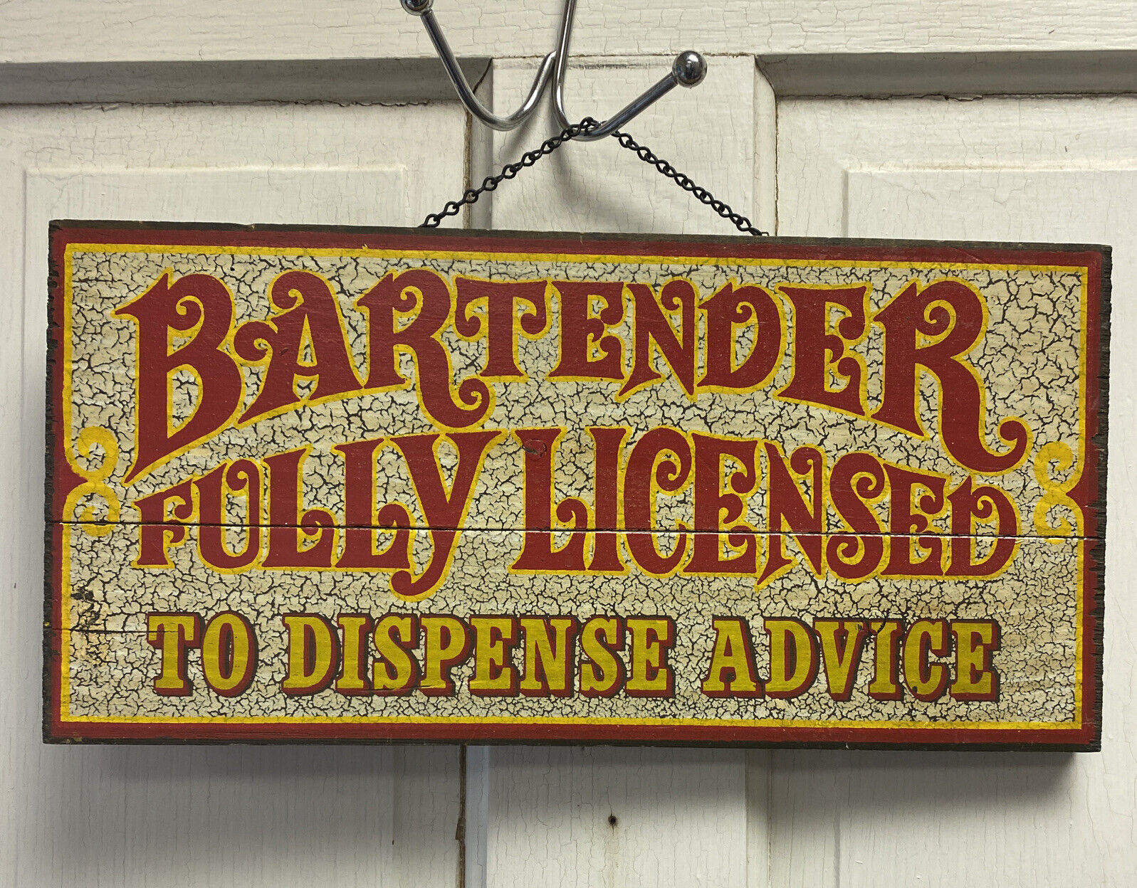 Vintage George Nathan “Bartender Fully Licensed to Dispense Advice” Wooden Sign