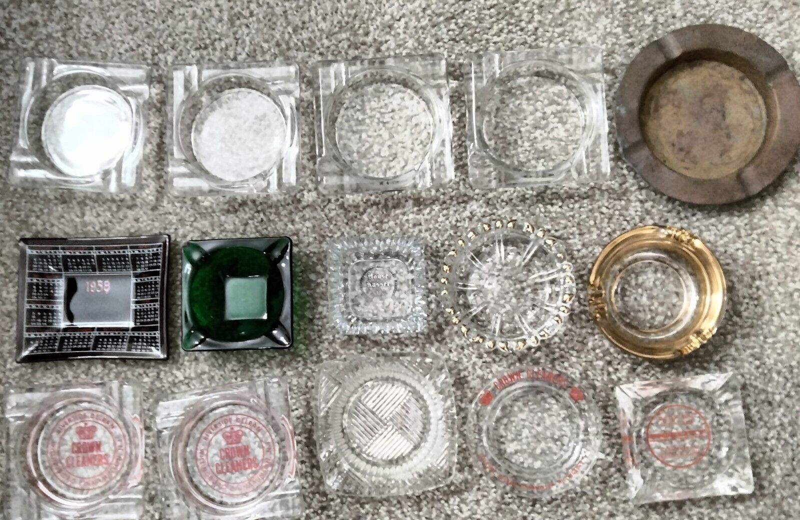 15 vintage ash trays ashtrays lot round square green patterned 1958 calendar
