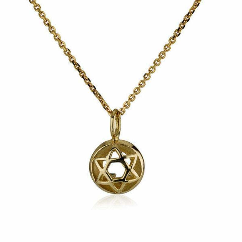 Support Israel with Star of David Kabbalah Pendant 14K Yellow Gold Solid Jewelry