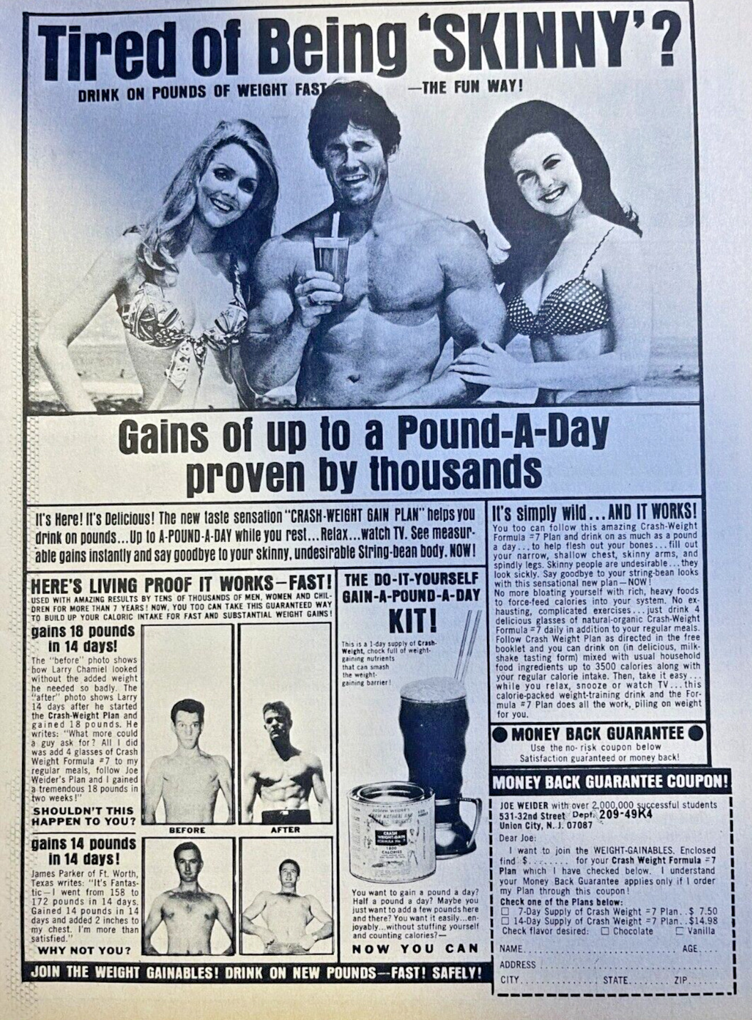 1969 Vintage Magazine Advertisement Joe Weider Weight Gain Powder