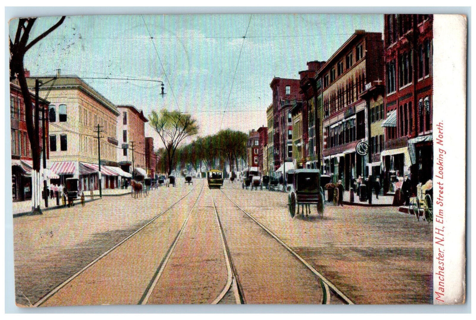 1906 Trolley Car Street Manchester New Hampshire NH Antique Postcard