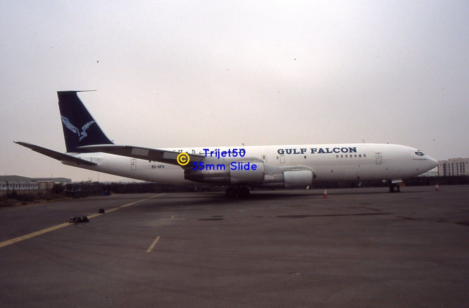 35mm Colour Slide Boeing 707 3D-GFG Gulf Falcon Sharjah 2002 Seller Ref PRM62