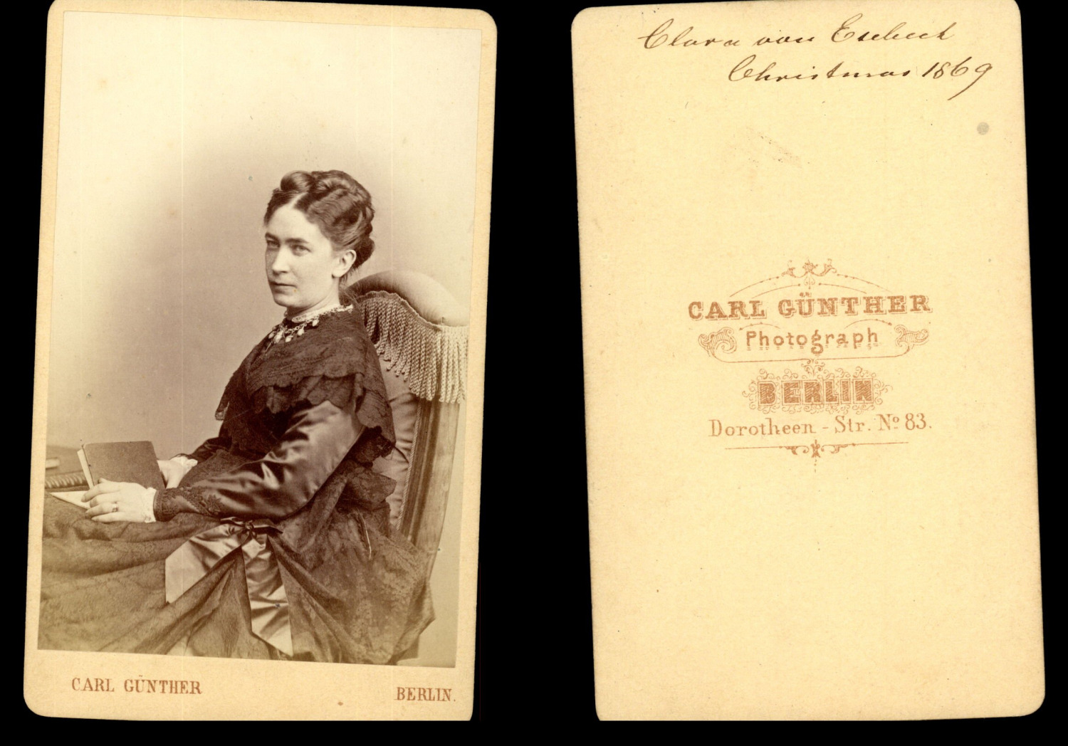 Günther, Berlin, Clara, Christmas 1869, ID Vintage Albumen Print CDV.